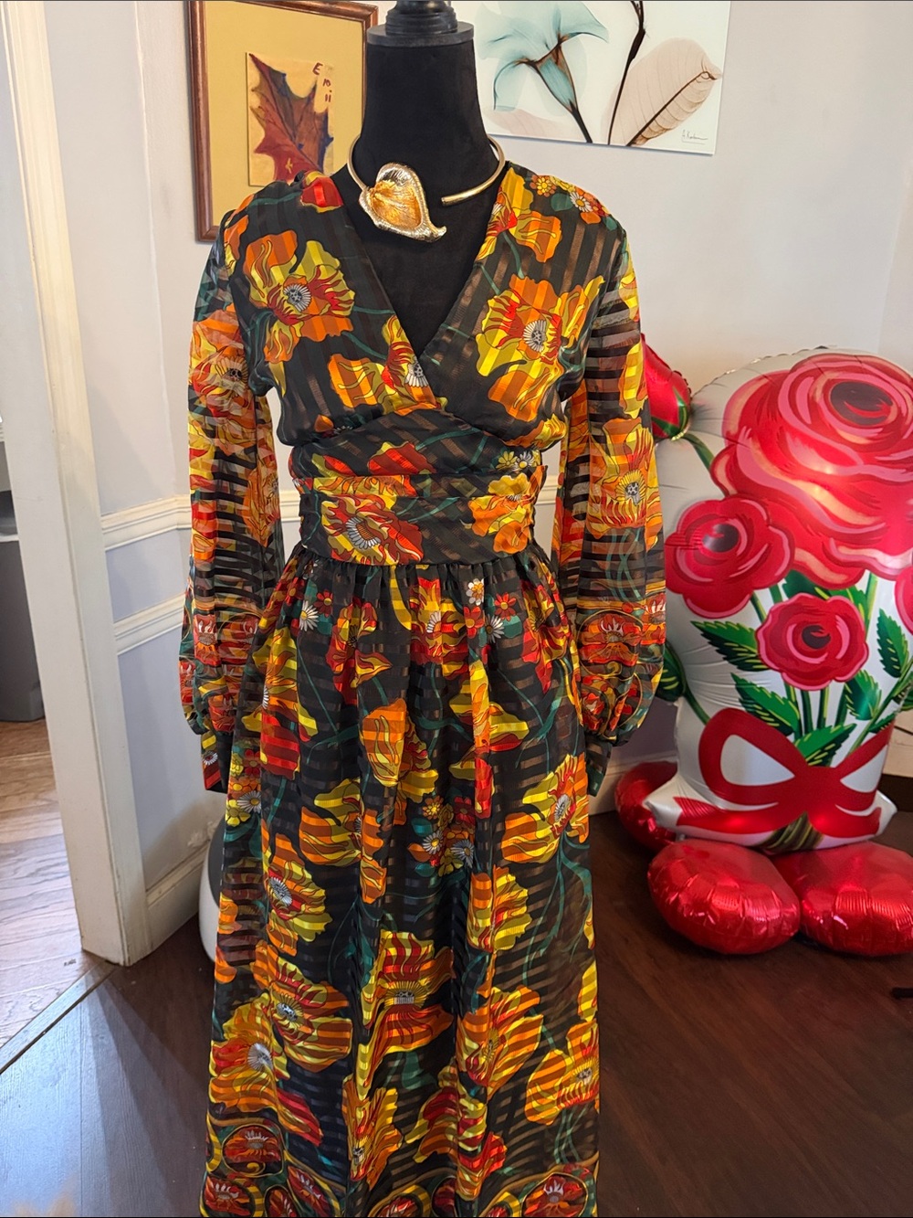 Morton and Myles  Floral Maxi Dress in Black & Orange Like New